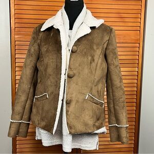Chico's Brown Faux Suede Sherpa Lined  Jacket